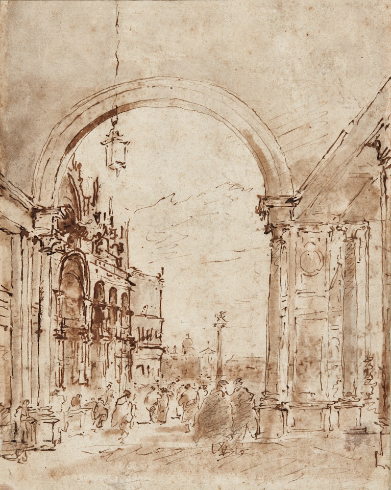 RECTO VUE DE LA FAÇADE DE SAINT-MARC DEPUIS L'ARCADE DE LA TOUR DE L... by Francesco Guardi