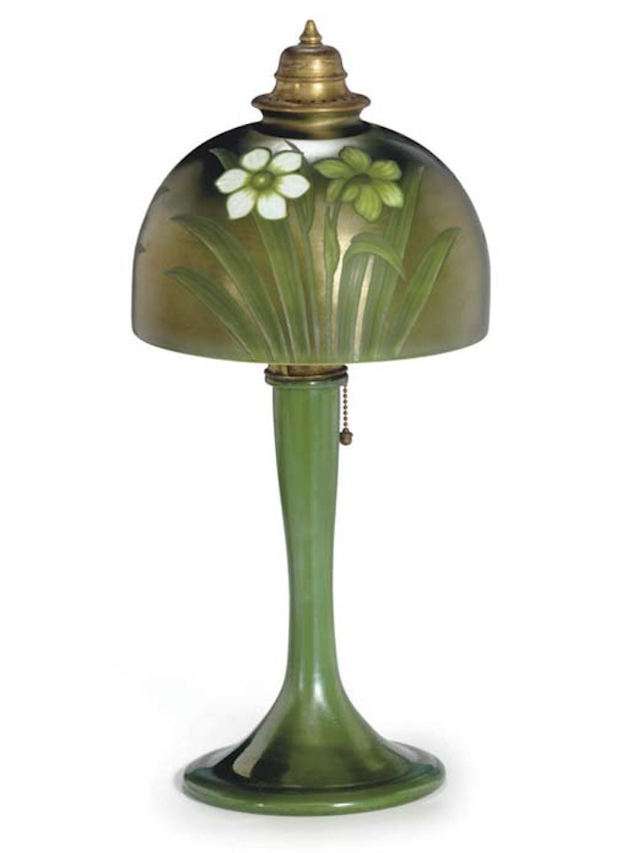 An Intaglio Carved Favrile Glass Table Lamp by Tiffany Studios