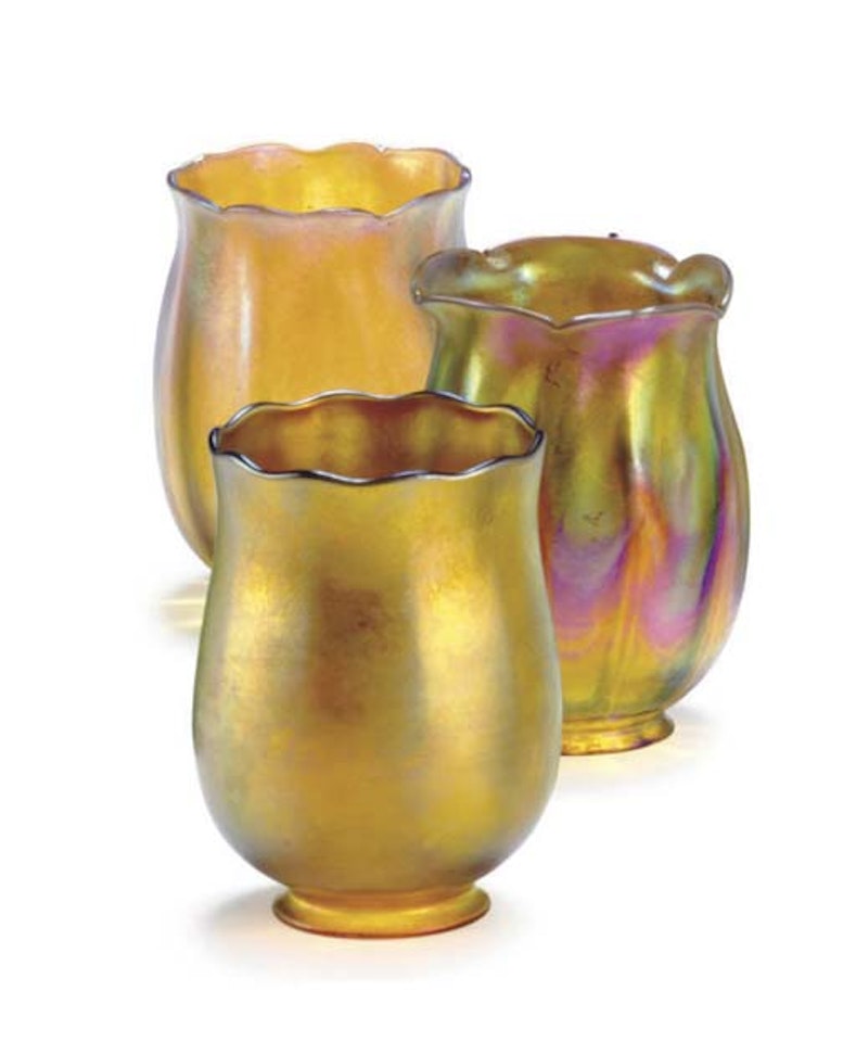 A Group Of Three Favrile Glass Shades by Tiffany Studios