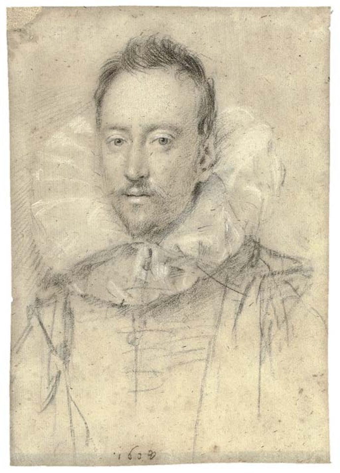 Portrait of a man, bust-length, in a white ruff by Ottavio Leoni