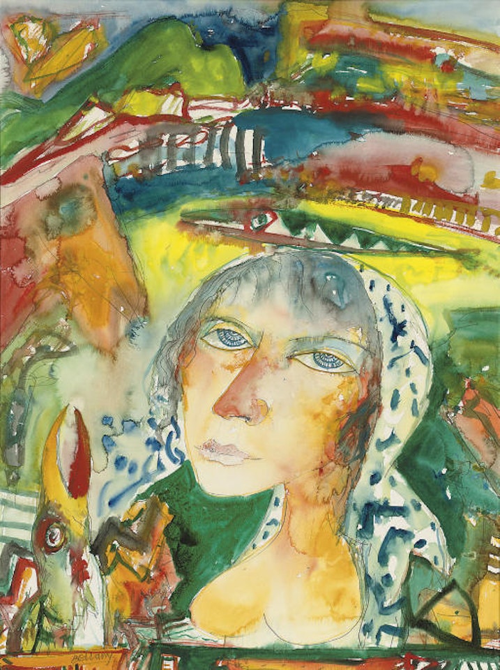 Woman with a parrot by John Bellany