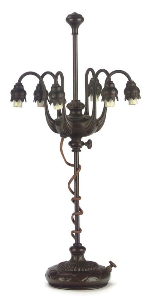 A Bronze Adjustable Six-light 'Lily' Table Lamp Base by Tiffany Studios