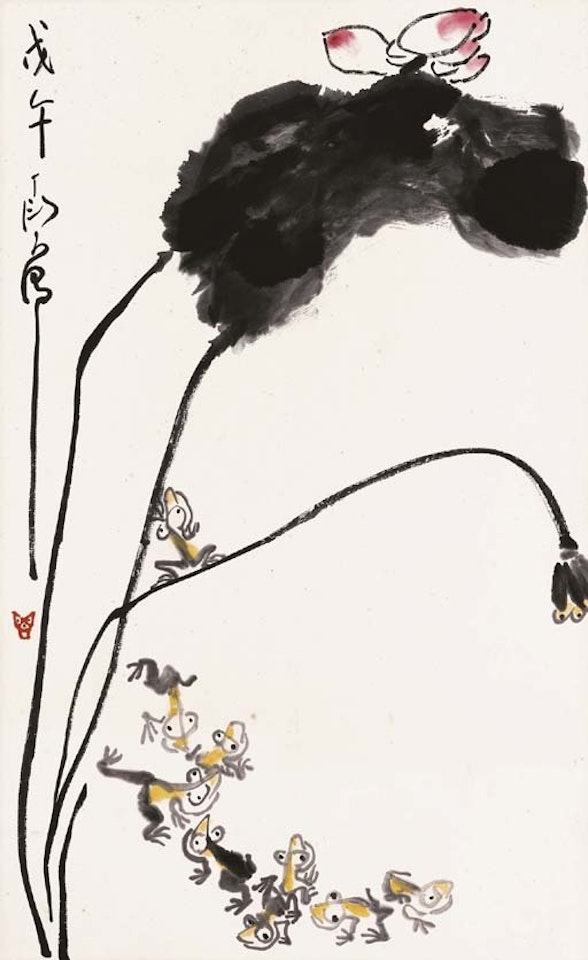 Frogs in the lotus pond by Ding Yanyong