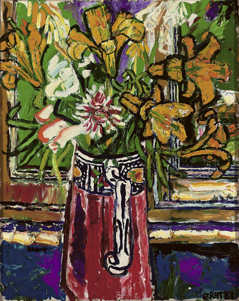 Flowers in a vase by John Bratby