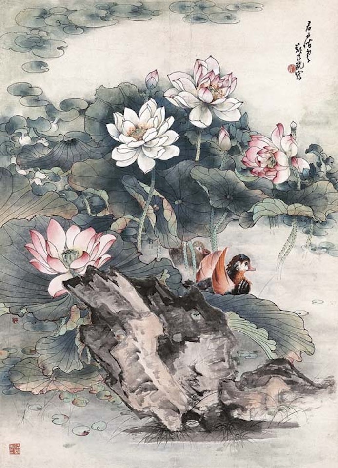 Lotus and Mandarin ducks by Zheng Naiguang