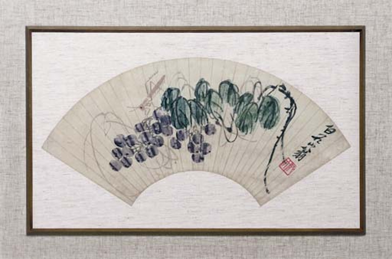 Grasshopper on a trailing vine, laden with fruit and leaves by Qi Baishi