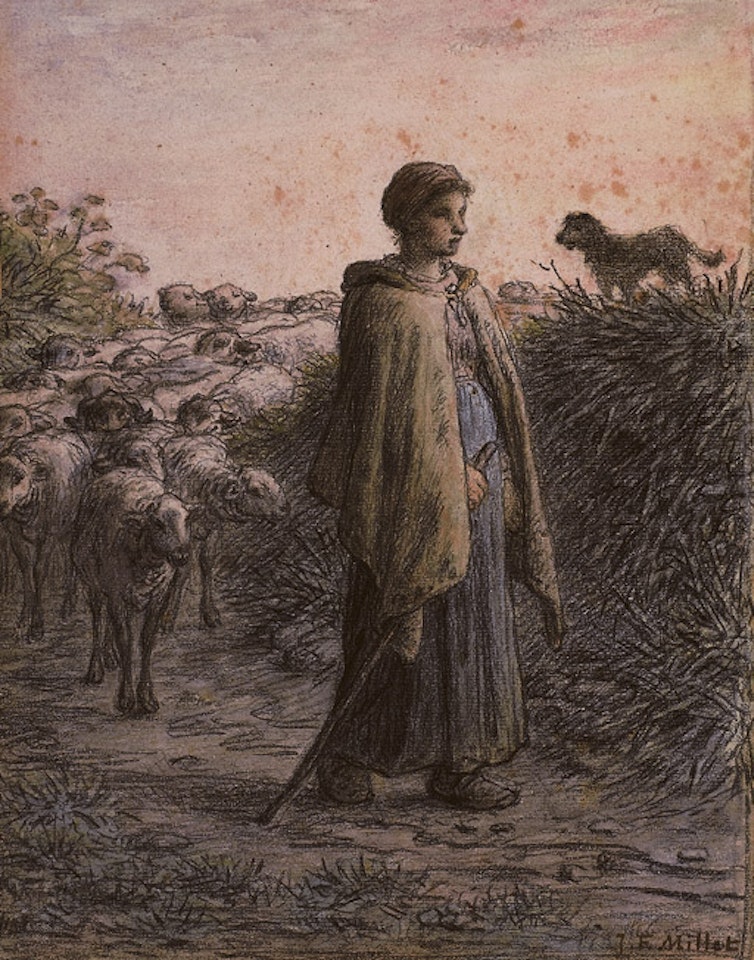 Shepherdess with flock by Jean-François Millet