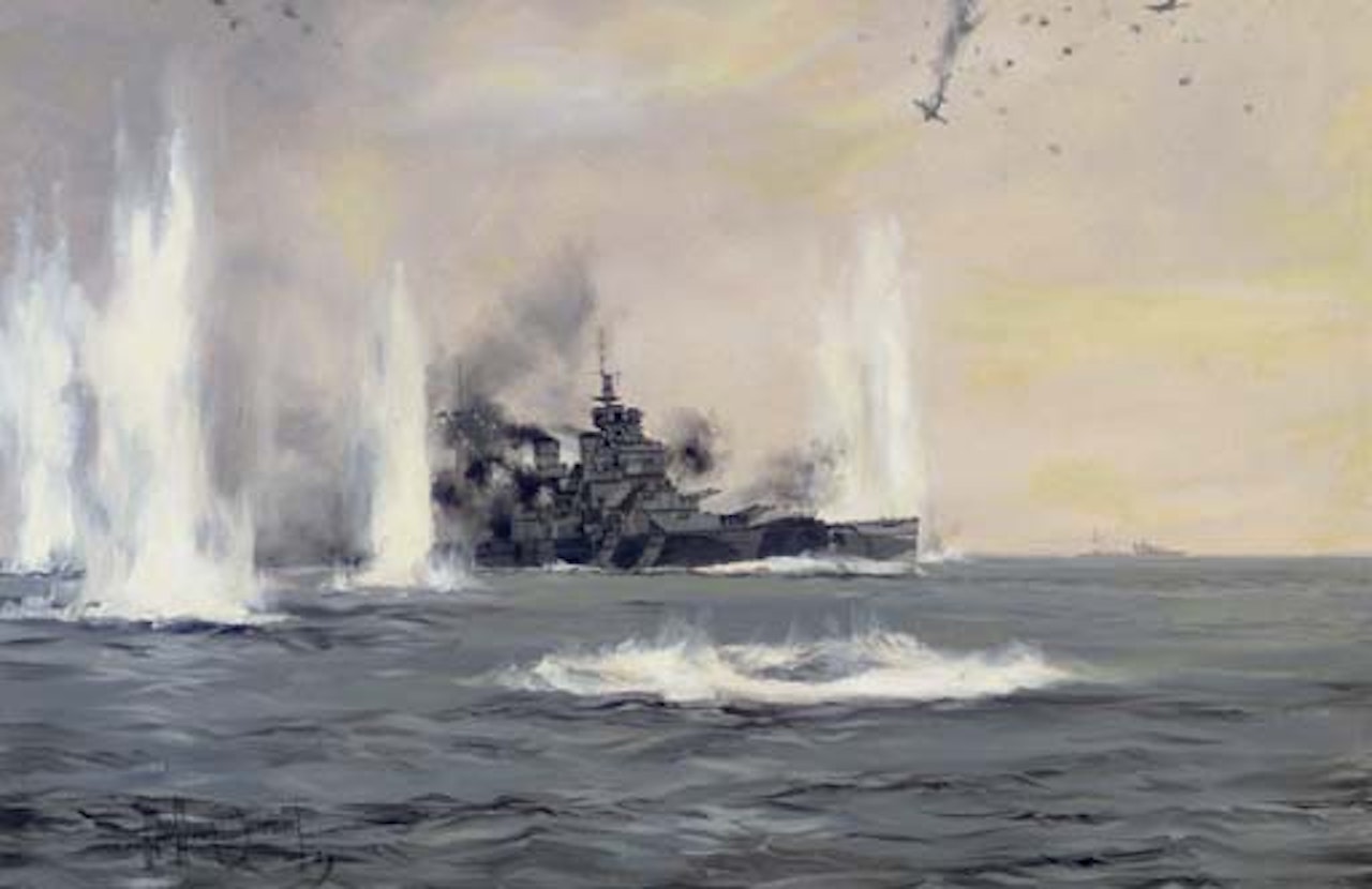HMS King George V in action against the Japanese by Montague Dawson