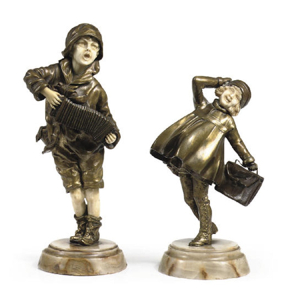 Lazzarone; The Schoolgirl - Two Figures Of Children by Demetre Chiparus