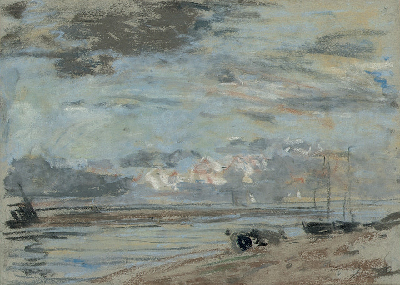 La plage à Trouville by Eugène Boudin