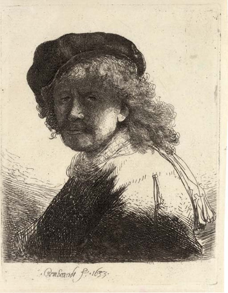 Rembrandt in Cap and Scarf with the Face dark, Bust  (B., Holl. 17 H. 108) by Attributed to Rembrandt Harmensz van Rijn