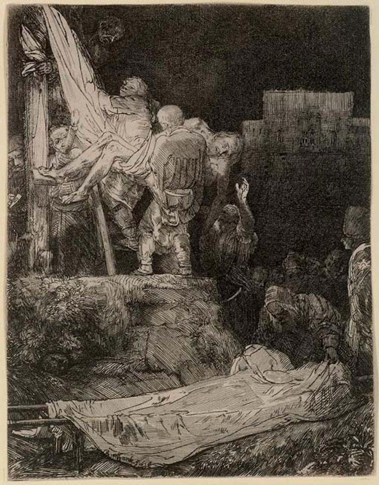Descent from the Cross by Torchlight  (B., Holl. 83 H. 280) by Attributed to Rembrandt Harmensz van Rijn