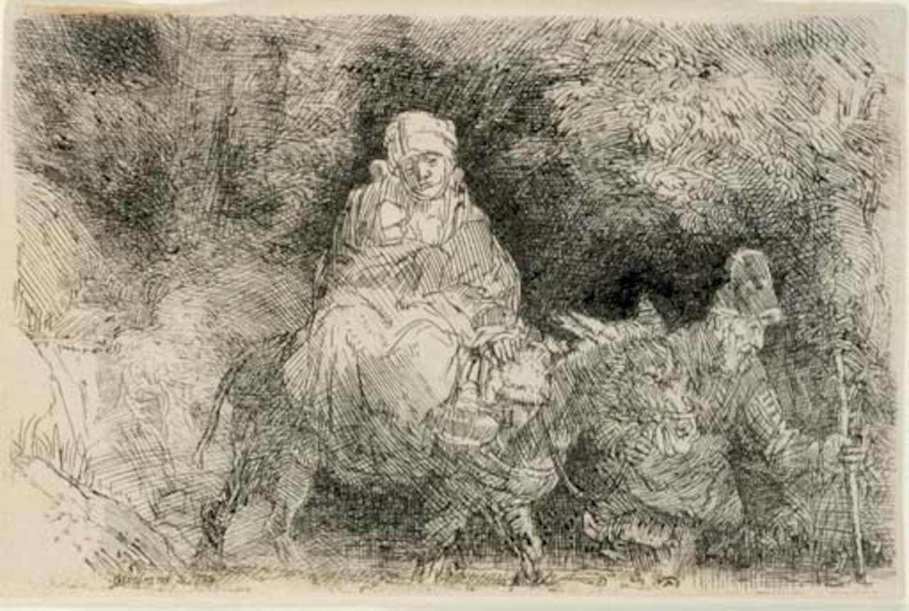 The Flight into Egypt: Crossing a Brook  (B., Holl. 55 H. 276) by Attributed to Rembrandt Harmensz van Rijn