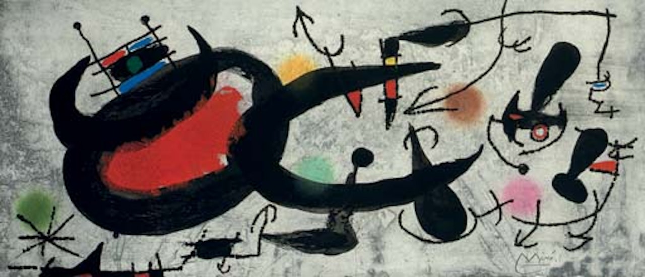One plate, from exhibition catalogue Miró. L'Oiseau Solaire, L'Oiseau Lunaire, Étincelles  (D. 447 cf. C. books 117) by Joan Miró