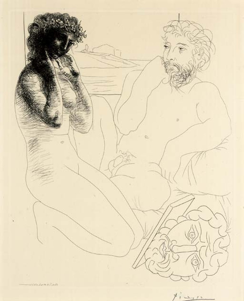 Sculpteur et Modèle agenouillé , from  La Suite Vollard  (B. 178 Ba. 331 Bd) by Pablo Picasso