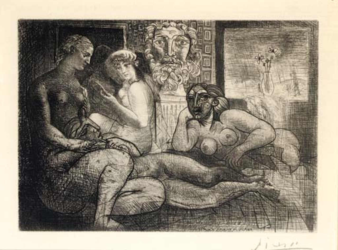 Quatre Femmes nues et Tête sculptée , from  La Suite Vollard  (B. 219 Ba. 424 VBd) by Pablo Picasso