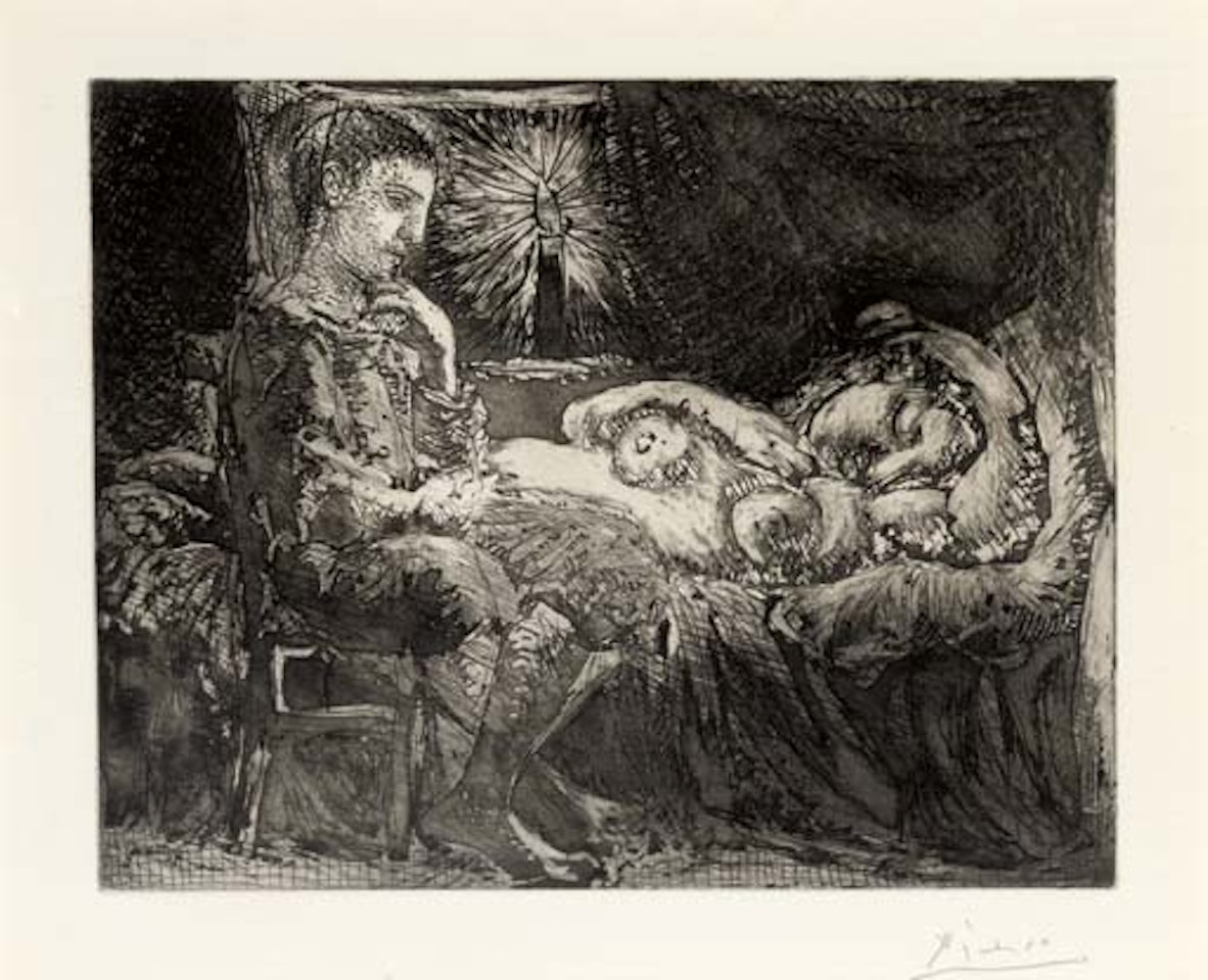 Garçon et Dormeuse à la Chandelle , from  La Suite Vollard  (B. 226 Ba. 440 IIIBd) by Pablo Picasso