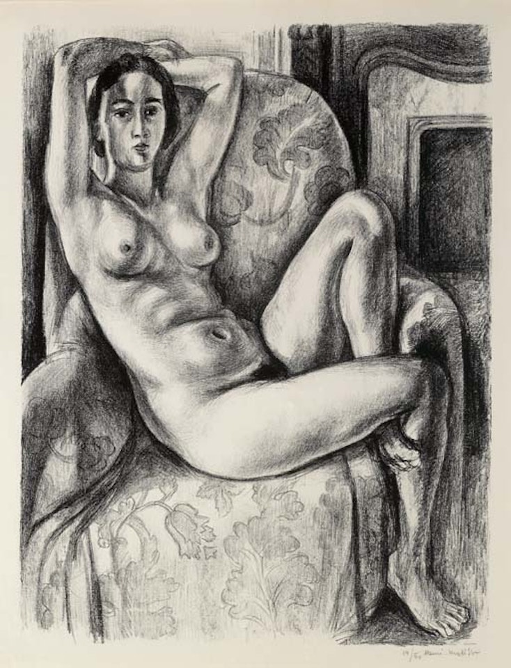 Nu au Coussin bleu à côté d'une Cheminée  (D.-M. 454) by Henri Matisse