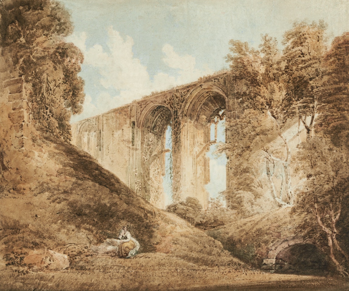A WOMAN SEATED NEAR KENILWORTH CASTLE, WARWICKSHIRE by Thomas Girtin