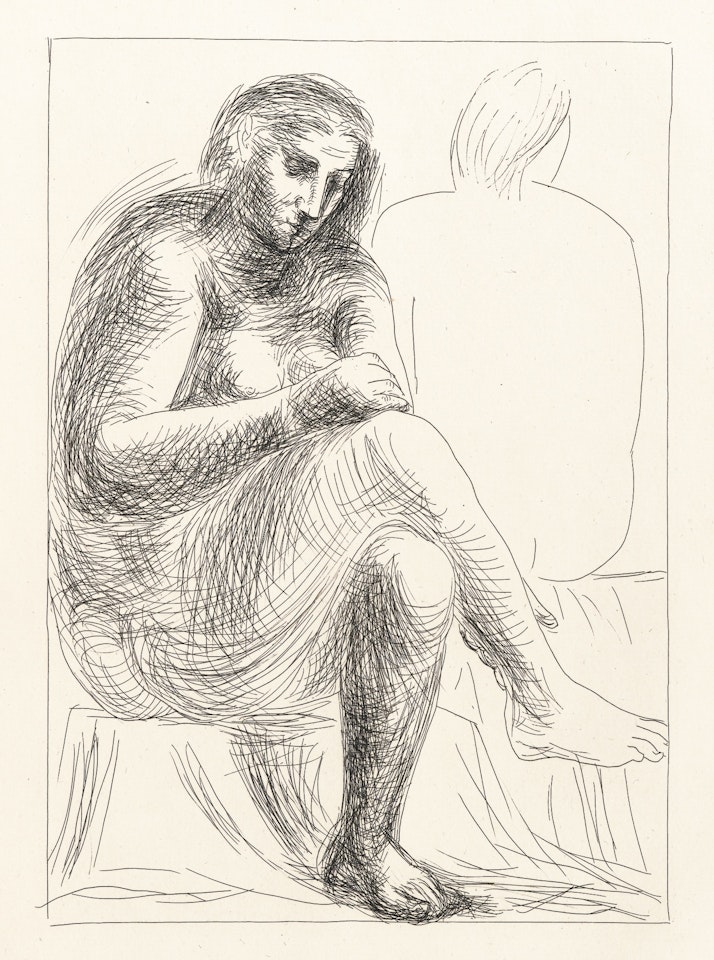 AU BAIN; AND FEMME NUE ASSISE ET TROIS TÊTES BARBUES (B. 136, 216; BA. 201, 416) by Pablo Picasso