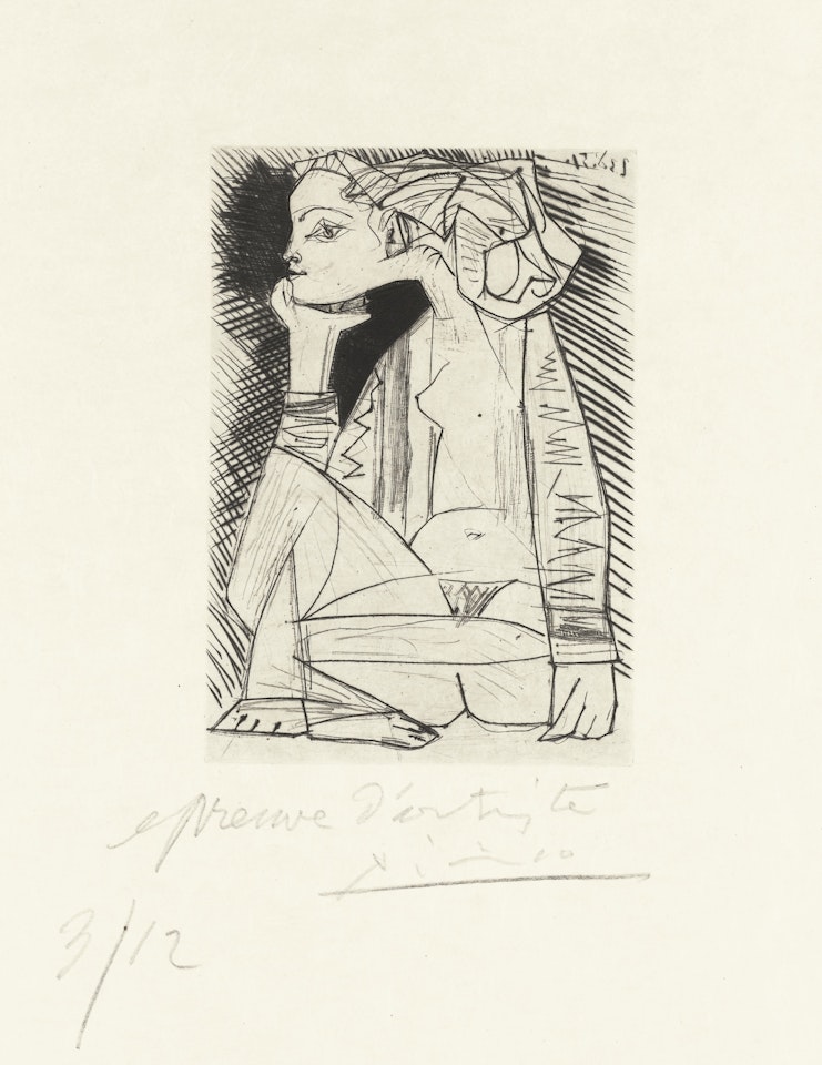 FEMME ASSISE EN TAILLEUR (B., PP. 1837; BA. 888; C. BKS 147) by Pablo Picasso