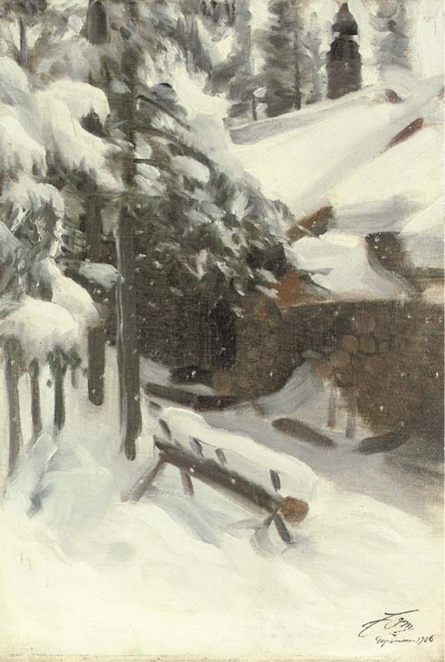 Gopsmor cottage in the snow by Anders Zorn