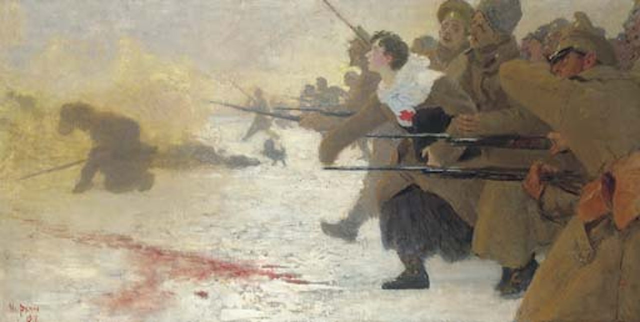 The attack with the Red Cross nurse by Ilya Yefimovich Repin