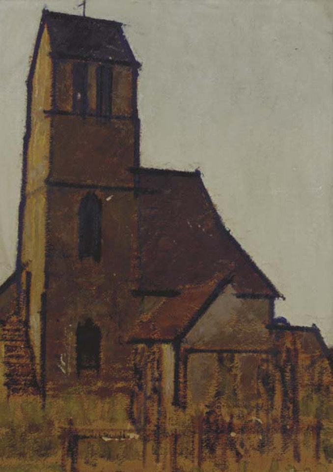 View of a church. Woman in a garden by Bernard Boutet de Monvel
