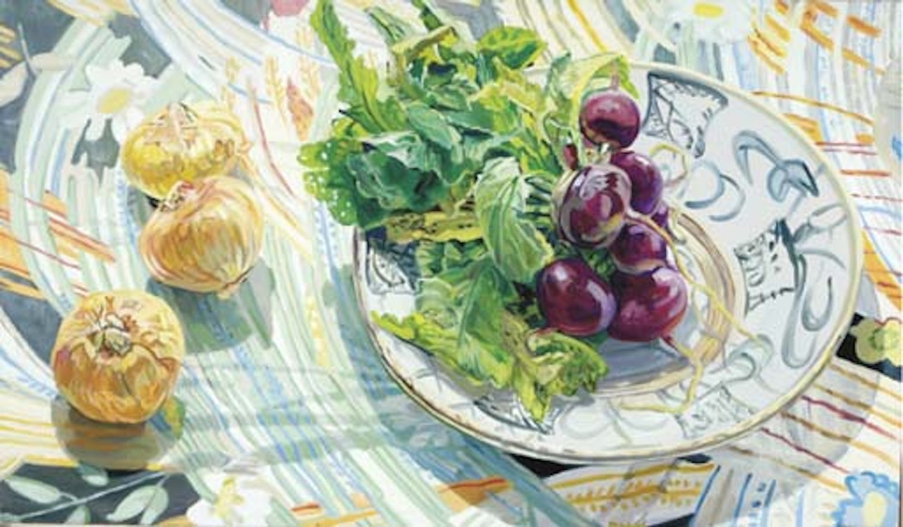 Radishes and onions by Janet Fish