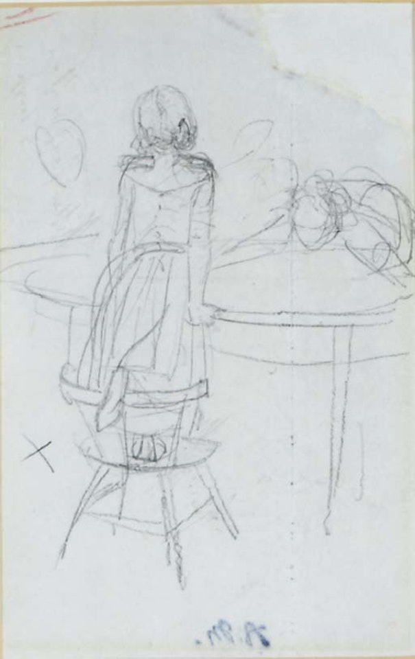 Young girl standing on a chair at a table by Adolph Menzel