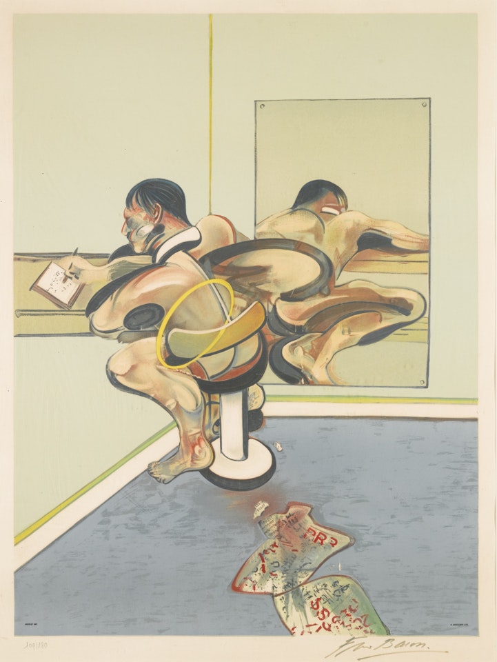 FIGURE WRITING REFLECTED IN A MIRROR (S. 13) by Francis Bacon