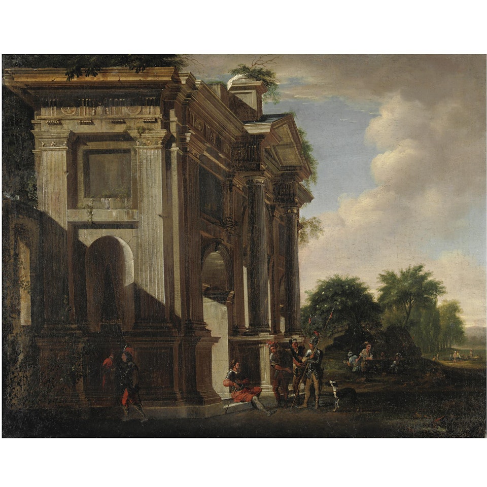 Capriccio Architettonico Arco Trionfale E Soldati by Adrian van der Cabel by Viviano Codazzi
