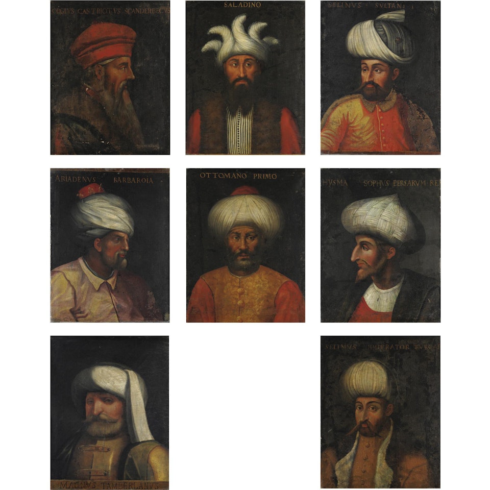 George Kastrioti Skenderbeg; Saladino; Sultano Selimo; Alessandro Barbarossa; Imperatore Ottomano; Re Persiano; Taberlano Il Grande; Sultano Selimo by Venetian School
