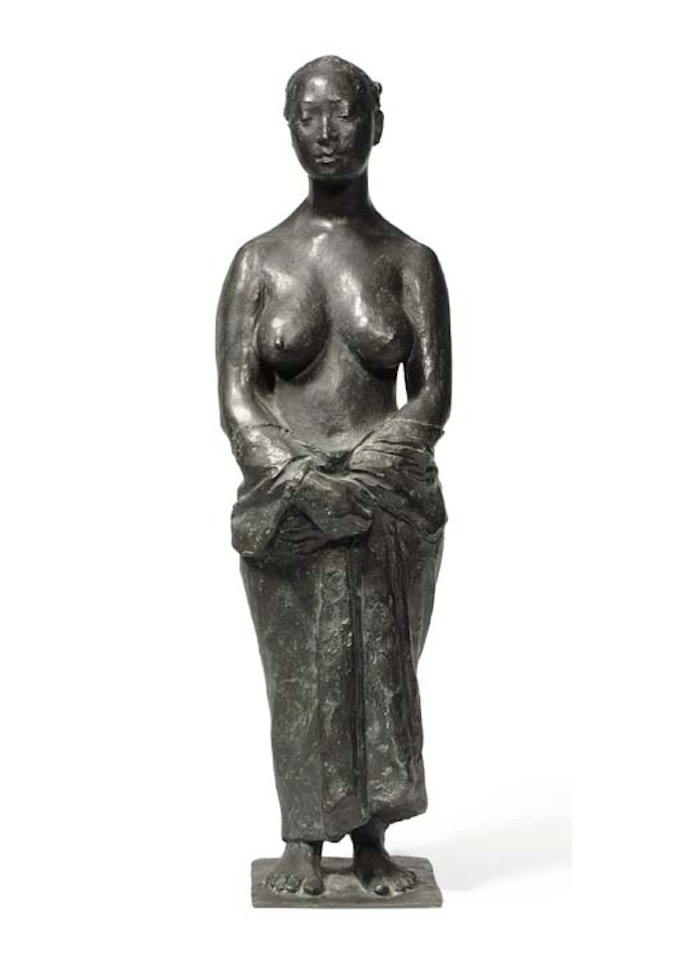 Virginia standing with garments by Francisco Zuñiga