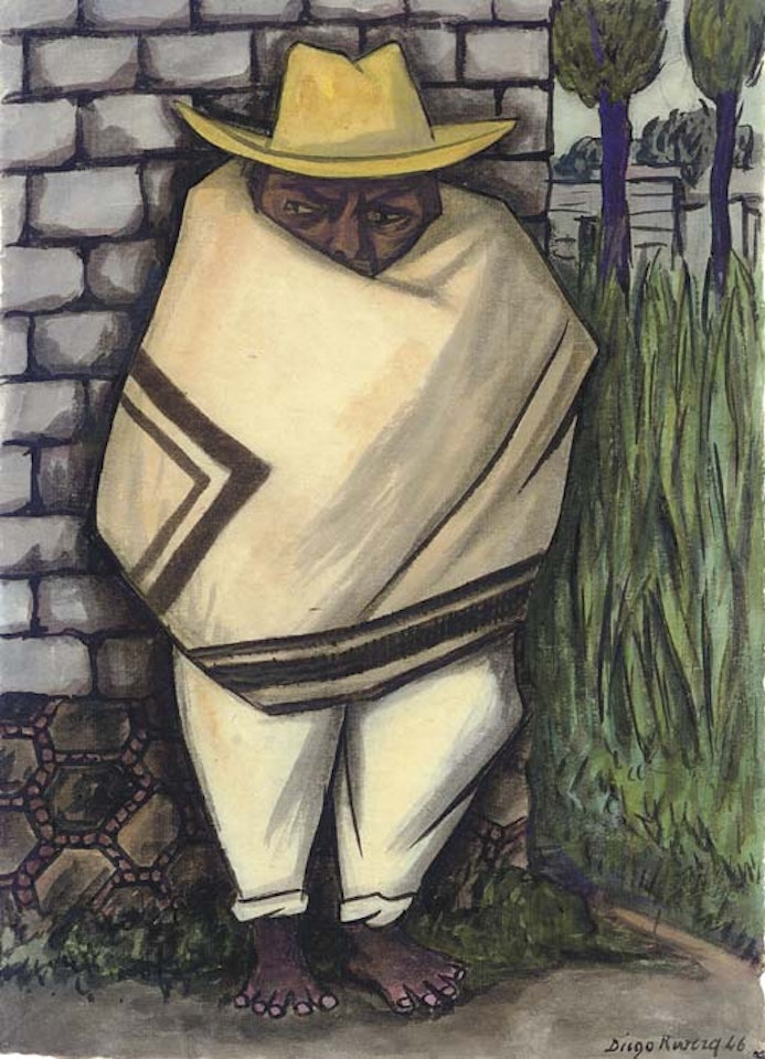 Indigenous figure with sarape by Diego Rivera