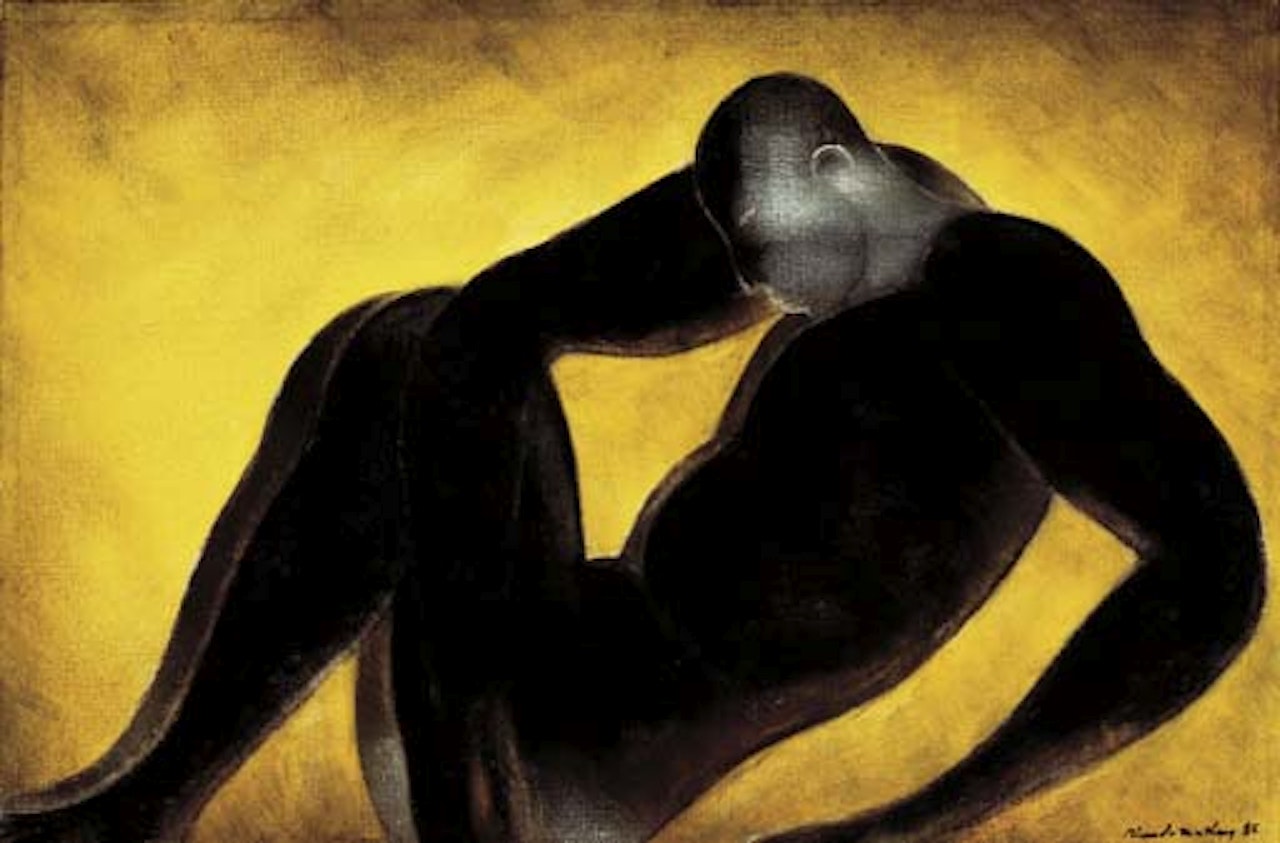 Reclining man, yellow background by Ricardo Martinez