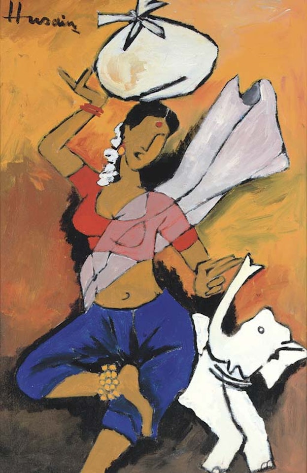 Untitled - woman and elephant by M.F. Husain