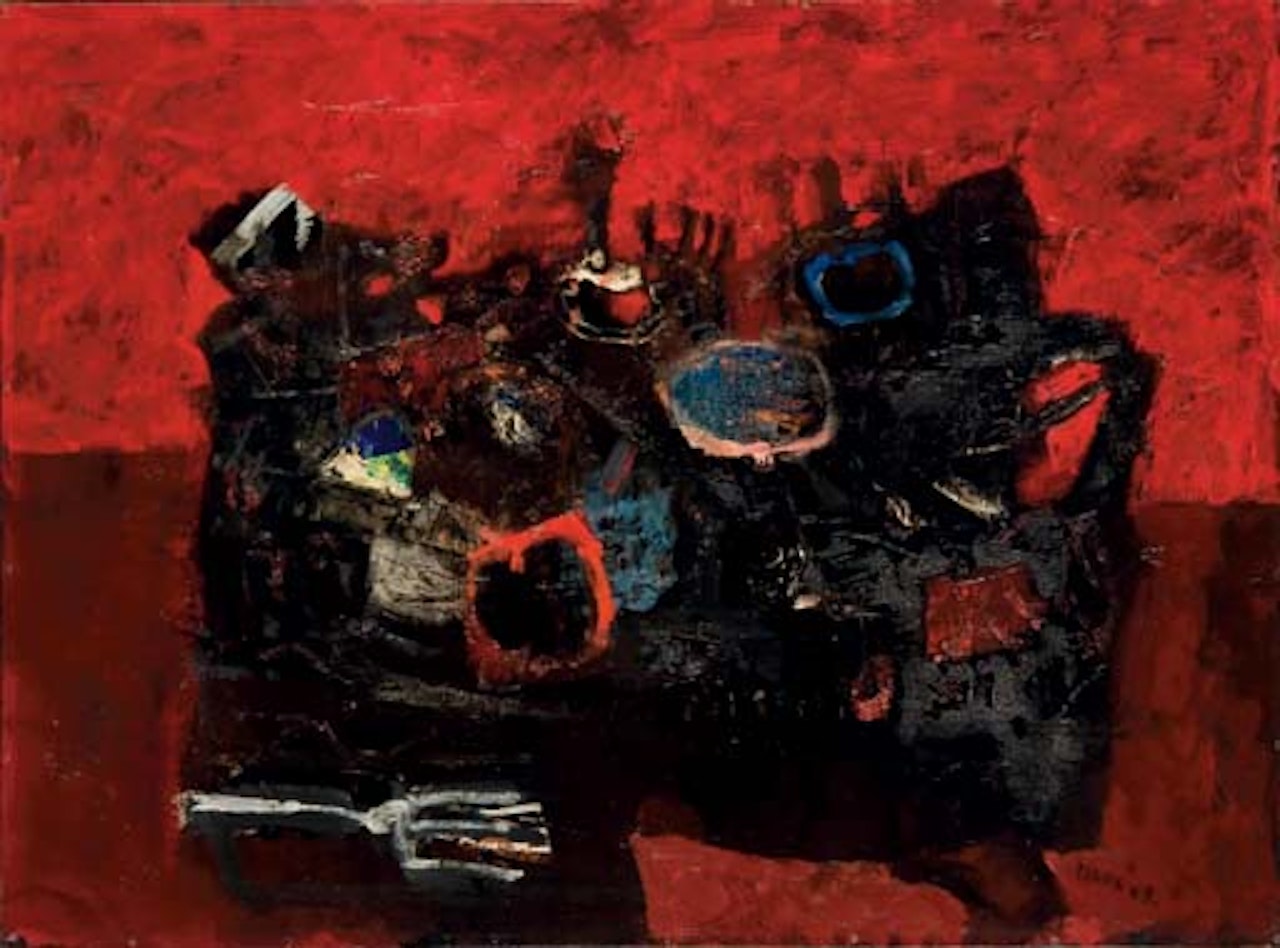 Nature morte sur fond rouge by Antoni Clavé