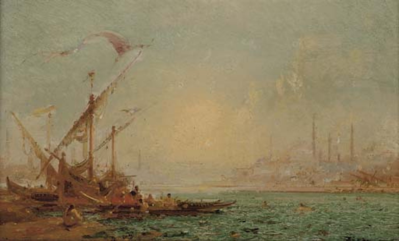 Trading vessels on the Bosphourus, Istanbul by Félix Ziem