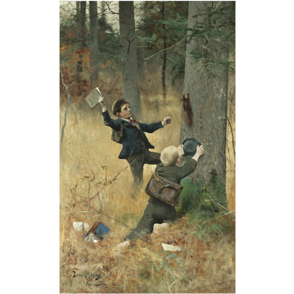 Pojkar På Väg Från Skolan (The Squirrel Catchers) by Bruno Liljefors
