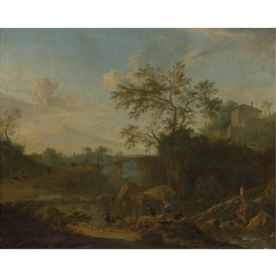 Landscape With Figures By A River by Dutch School