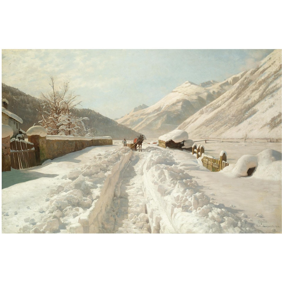 Vinterdag Ved Ponte-campovasto, Schweiz (Winter In Ponte-campovasto, Switzerland) by Peder Mork Monsted