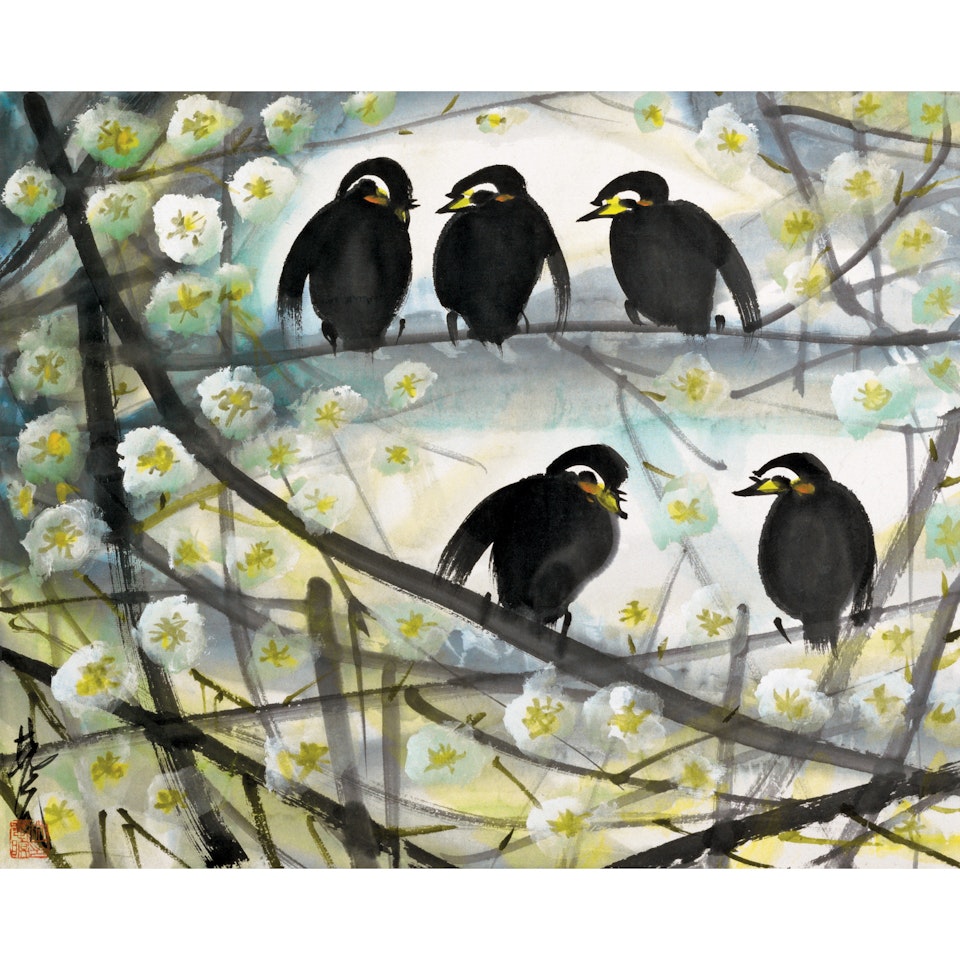 Perching On A Pear Tree by Lin Fengmian