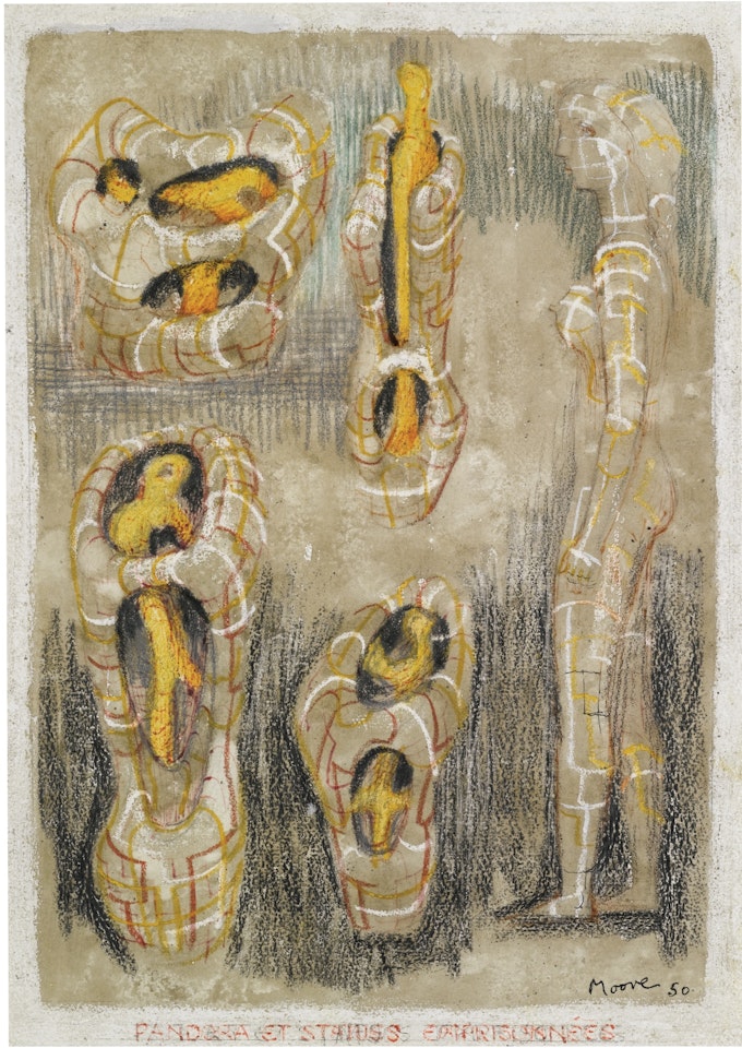 PANDORA AND THE IMPRISONED STATUES (RECTO); PANDORA AND THE SUN (VERSO) by Henry Moore