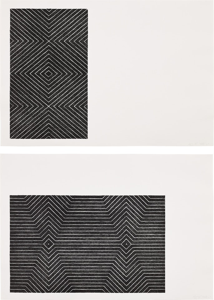 Gezira; and Gavotte, from Black Series II (G. 67 & 72, A. 14 & 19) by Frank Stella