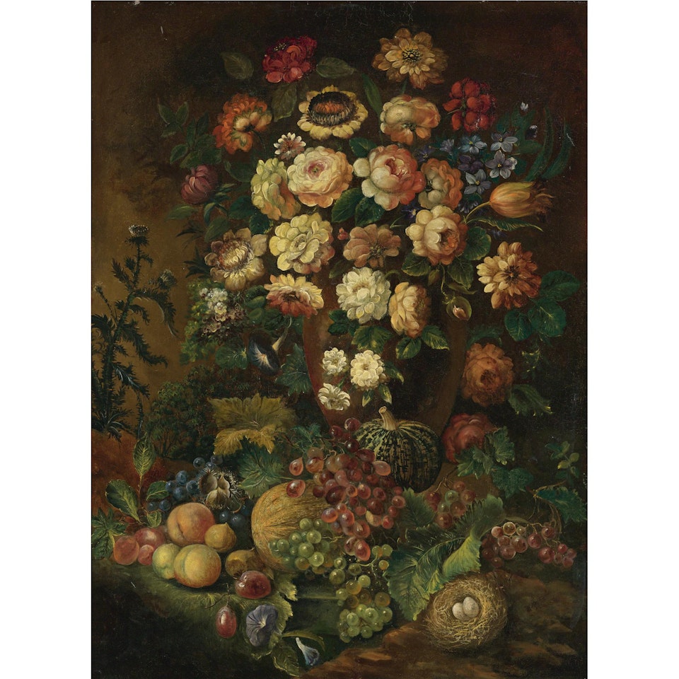 Still Life With Fruit And Flowers In An Urn by Italian School