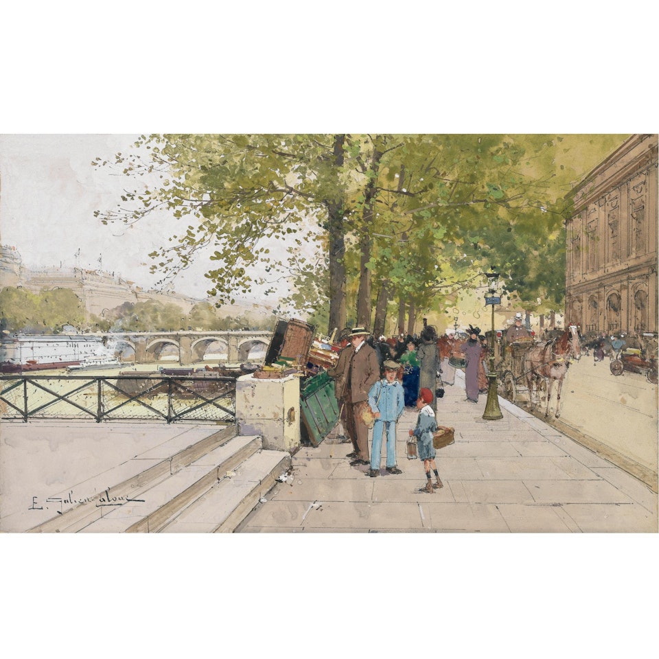 Book Vendors Along The Quais Of The Seine, Paris by Eugene Galien-Laloue