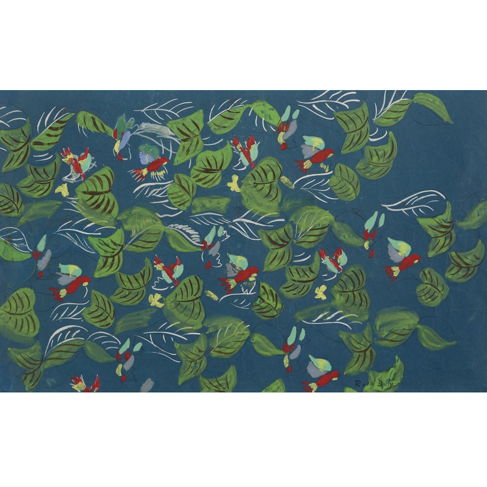 Perruches Dans Les Feuillages Sur Fond Bleu by Raoul Dufy