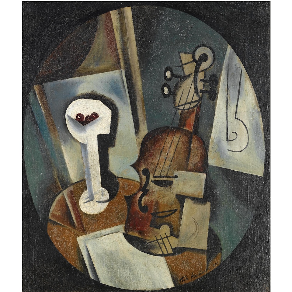Cubist Still Life With Violin by Russian School