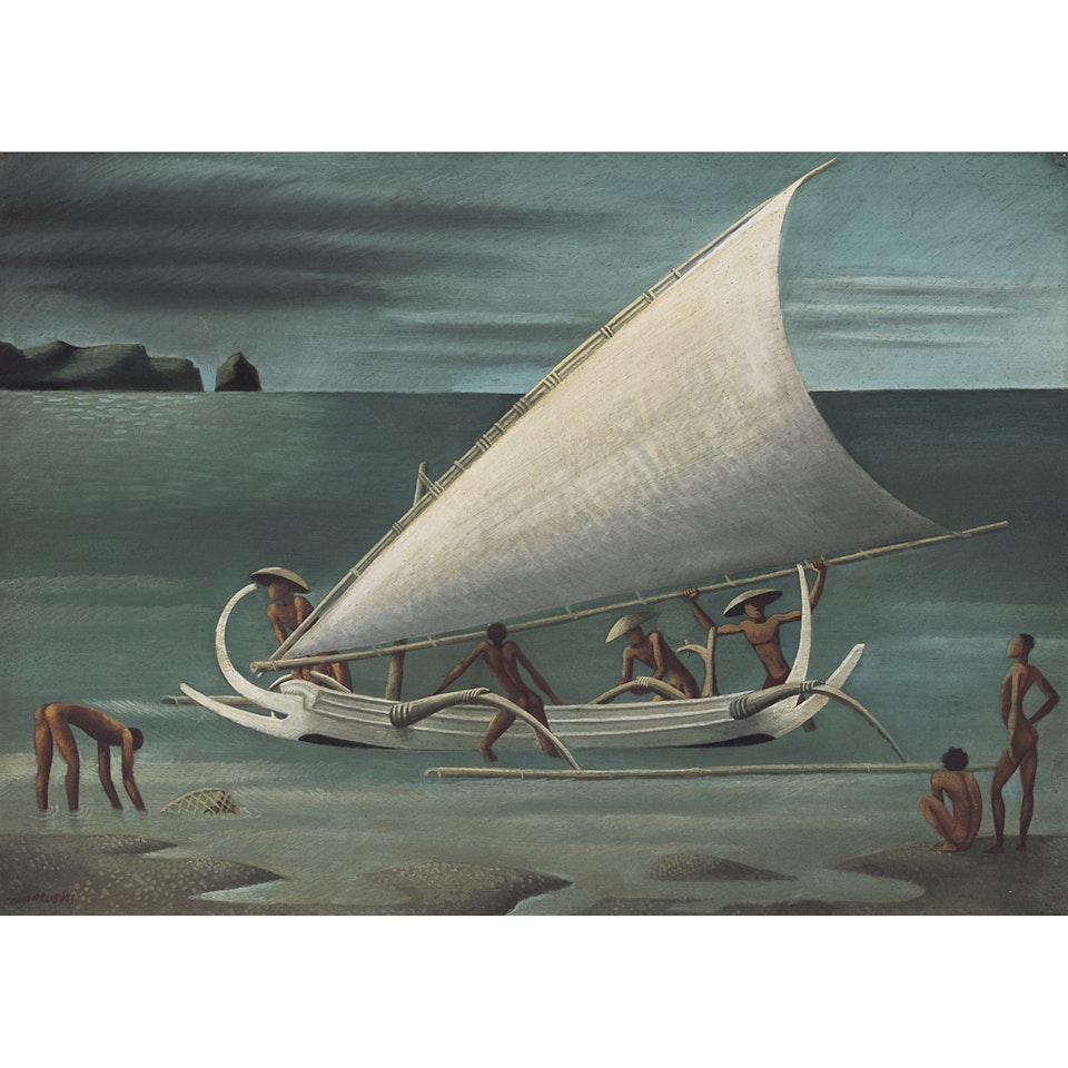 Balinese Fishermen With Outrigger by Miguel Covarrubias